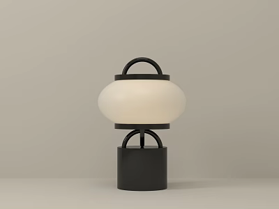Modern Minimalist Decorative Lamp with Black Frame Circular Top White Spherical Lampshade and Cylindrical Base 3d model
