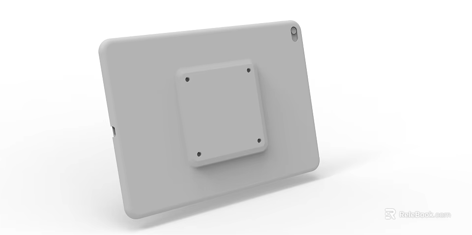 Tablet Back Hardware Bracket Featuring Square Metal Plate And Screw Holes 3d model 