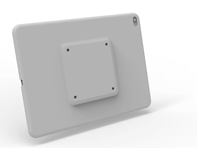 Tablet Back Hardware Bracket Featuring Square Metal Plate And Screw Holes 3d model