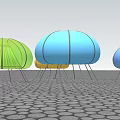 Colorful Jellyfish Shaped Table Lamps With Metal Legs Illuminated On Hexagonal Surface