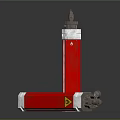 Red Cylindrical Commercial Equipment With Yellow Warning Signs White Base And Metal Top