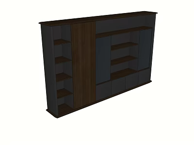 Modern Bookcase With Dark Wood Finish Open Shelves And Closed Storage Cabinets 3d model