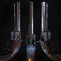 Two Vintage Revolvers With Wooden Grips And Metal Components On