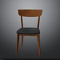 Modern Stylish Wooden Chair With Curved Backrest Blue Padded Seat And Slim Legs
