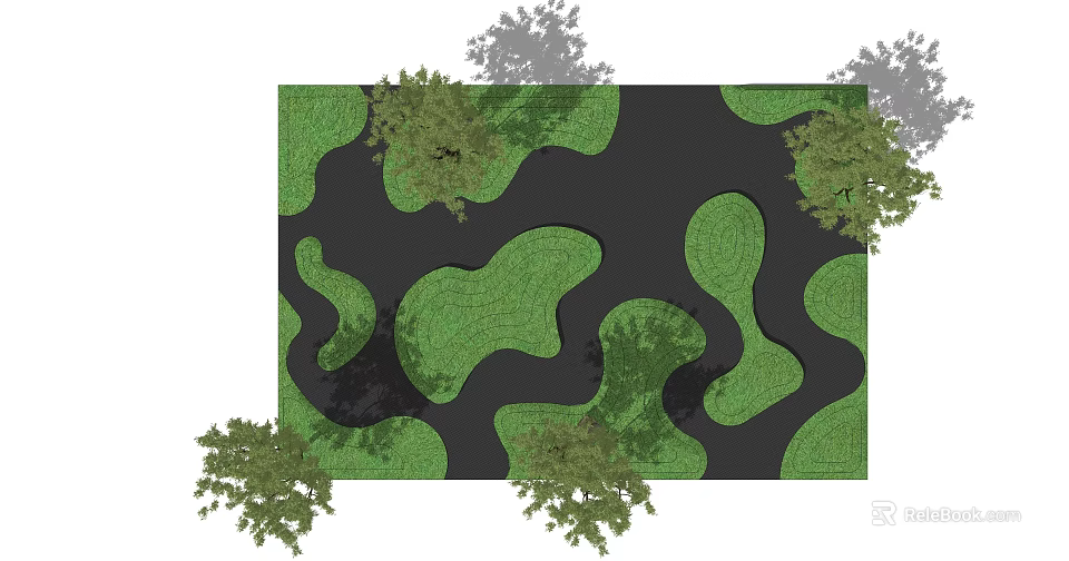 Flower Plant Landscape Design With Green Irregular Shapes And Surrounding Trees 3d model 