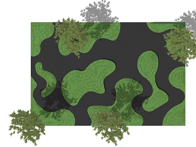 Flower Plant Landscape Design With Green Irregular Shapes And Surrounding Trees 3d model