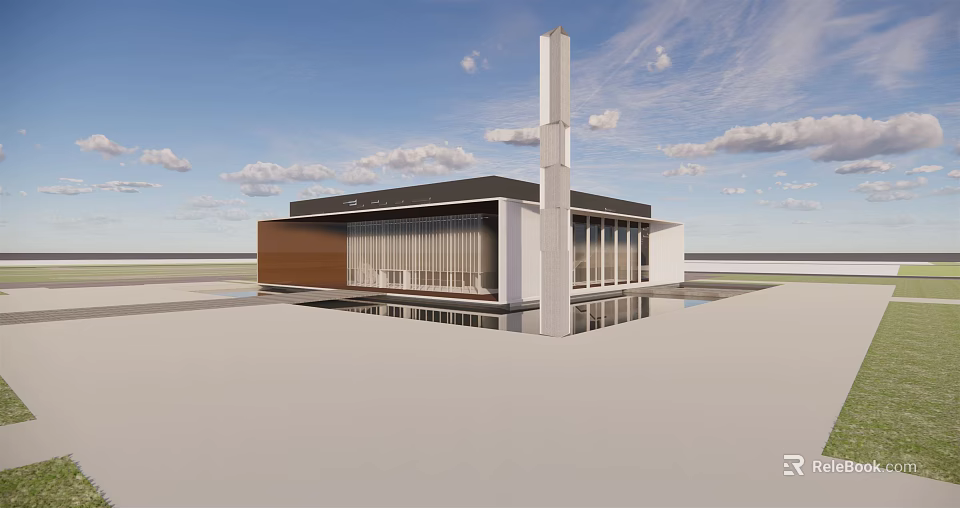 Modern Sales Office Building With Glass Curtain Wall And Tower Structure 3d model 