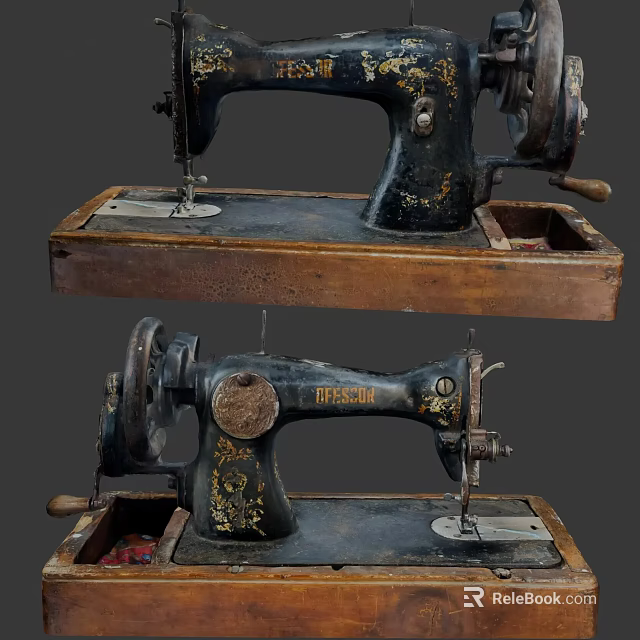 Vintage Industrial Sewing Machine With Metal Components And Wooden Base Classic Design 3d model 