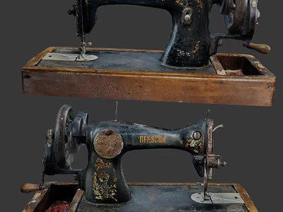 Vintage Industrial Sewing Machine With Metal Components And Wooden Base Classic Design 3d model