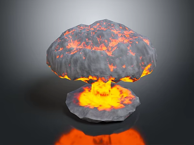 Cartoon Mushroom Cloud Explosion Scene With Lava Flames And Glowing Base 3d model