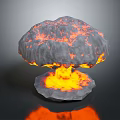 Cartoon Mushroom Cloud Explosion Scene With Lava Flames And Glowing Base 3d model