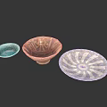 Three Hand Carved Sculptural Ceramic Bowls With Colorful Intricate Patterns And Designs