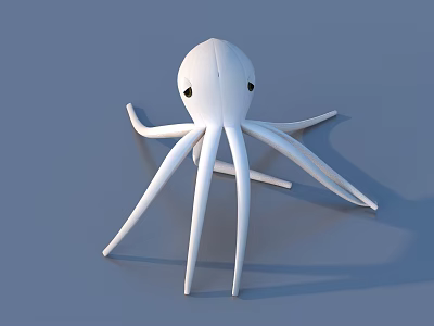 Adorable White Octopus Doll With Long Tentacles On Blue Surface 3d model