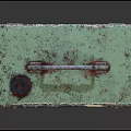 Green Vintage Metal Toolbox with Rustic Handle Latches and Small Tag