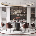 Modern Restaurant Interior With Round Dining Table Pendant Lights And Wine Cabinets 3d model
