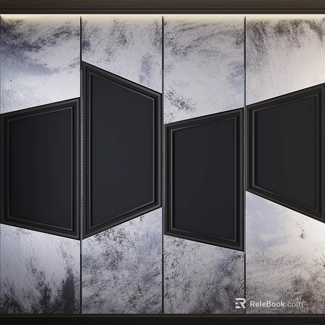 Stylish Four Black Framed Wall Decor Arranged At Different Angles On Textured Silver Gray Background 3d model 