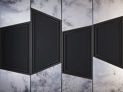 Stylish Four Black Framed Wall Decor Arranged At Different Angles On Textured Silver Gray Background 3d model