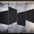 Stylish Four Black Framed Wall Decor Arranged At Different Angles On Textured Silver Gray Background