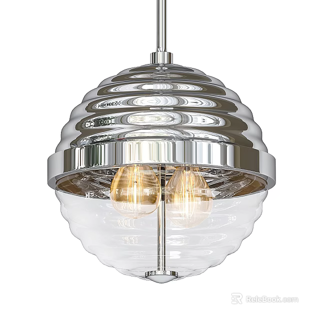 Modern Stylish Ceiling Light With Metallic Finish Transparent Glass Shade and Bulbs 3d model 