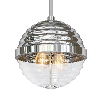 Modern Stylish Ceiling Light With Metallic Finish Transparent Glass Shade and Bulbs 3d model