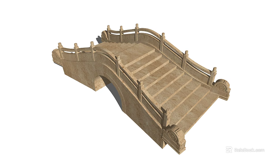 Traditional Stone Arch Bridge With Steps And Ornate Carved Railings Design 3d model 