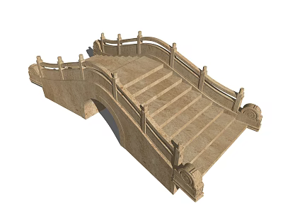 Traditional Stone Arch Bridge With Steps And Ornate Carved Railings Design 3d model