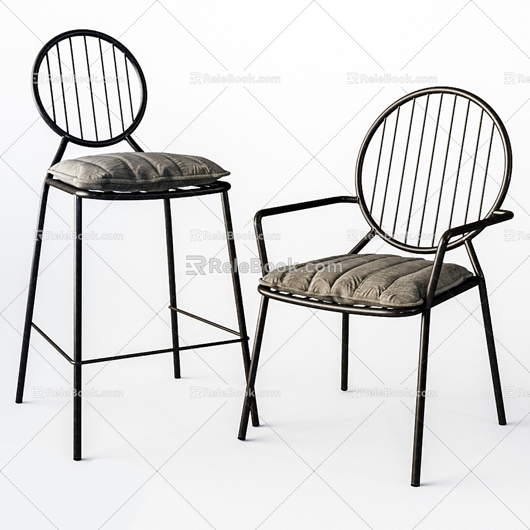 Industrial LOFT Bar Chair Leisure Chair Combination 3d model