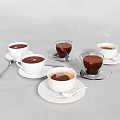 Elegant Tea Set With White Cups Saucers And Transparent Glass Steaming Tea