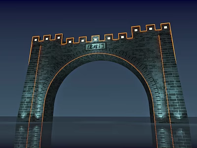 Illuminated Ancient City Wall Style Brick Arch Event Gateway With Flower Festival Decorations 3d model
