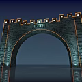 Illuminated Ancient City Wall Style Brick Arch Event Gateway With Flower Festival Decorations