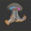Vibrant Colorful Iridescent Jellyfish Sculpture With Transparent Tentacles And Orange Edges