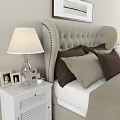 Double Bed Featuring Beige Tufted Headboard White Nightstands And Table Lamps 3d model