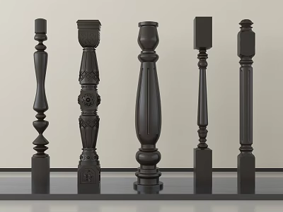 Elegant Black Railings With Various Ornate Carved Designs For Staircase And Balcony Use 3d model