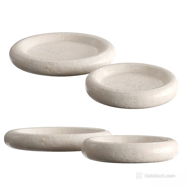 Minimalist Light Stone Round Tray Ornament Set With Natural Texture 3d model 