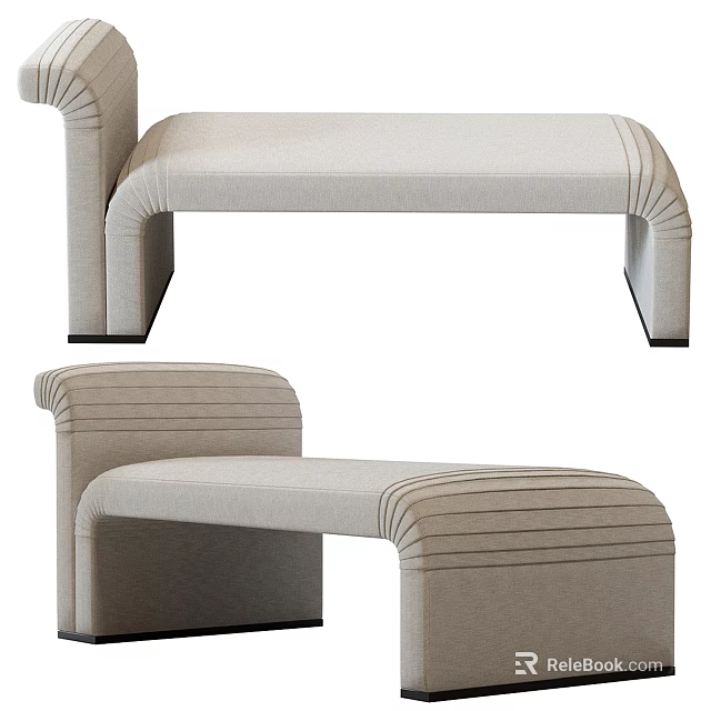 Modern Sofa Bench With Light Beige Fabric Curved Structure And Stitched Accents 3d model 