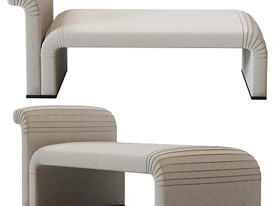 Modern Sofa Bench With Light Beige Fabric Curved Structure And Stitched Accents 3d model