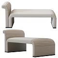 Modern Sofa Bench With Light Beige Fabric Curved Structure And Stitched Accents