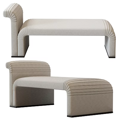 Modern Sofa Bench With Light Beige Fabric Curved Structure And Stitched Accents 3d model