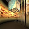 Cultural Center Exhibition Hall with Ancient Figure Camel Tree Murals and Hanging Strip Decorations