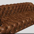 Classic Brown Tufted Leather Sofa With Button Details And Sturdy Wooden Legs