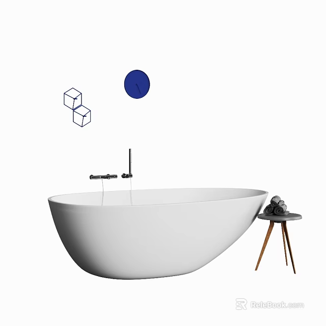 Modern White Freestanding Oval Bathtub With Geometric Decor And Side Table 3d model 