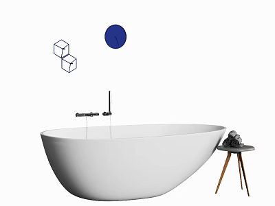 Modern White Freestanding Oval Bathtub With Geometric Decor And Side Table 3d model