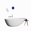 Modern White Freestanding Oval Bathtub With Geometric Decor And Side Table