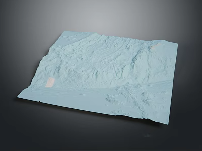 3D Terrain Model With Light Blue Surface And Detailed Mountainous Undulating Topography 3d model