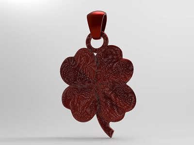 Artistic Clover Shaped Red Pendant Art Installation With Intricate Texture And Hanging Loop 3d model