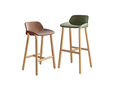 Modern Bar Stools With Wooden Legs And Two Different Colors Design 3d model