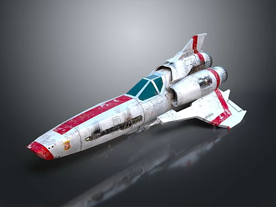 Silver And Red Striped Spacecraft Model With Blue Cockpit For Aerospace Exploration 3d model