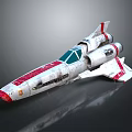 Silver And Red Striped Spacecraft Model With Blue Cockpit For Aerospace Exploration