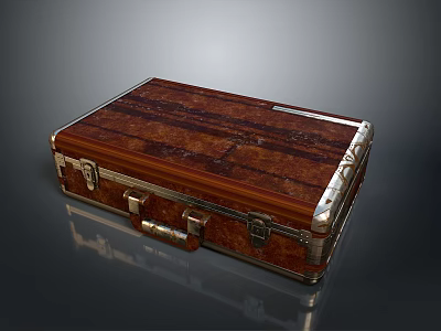 Vintage Brown Leather Suitcase With Metal Accents And Lock Closure Design 3d model