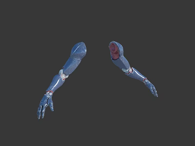 Mechanical Prosthetic Arm With Blue Exterior And Detailed Mechanical Components 3d model